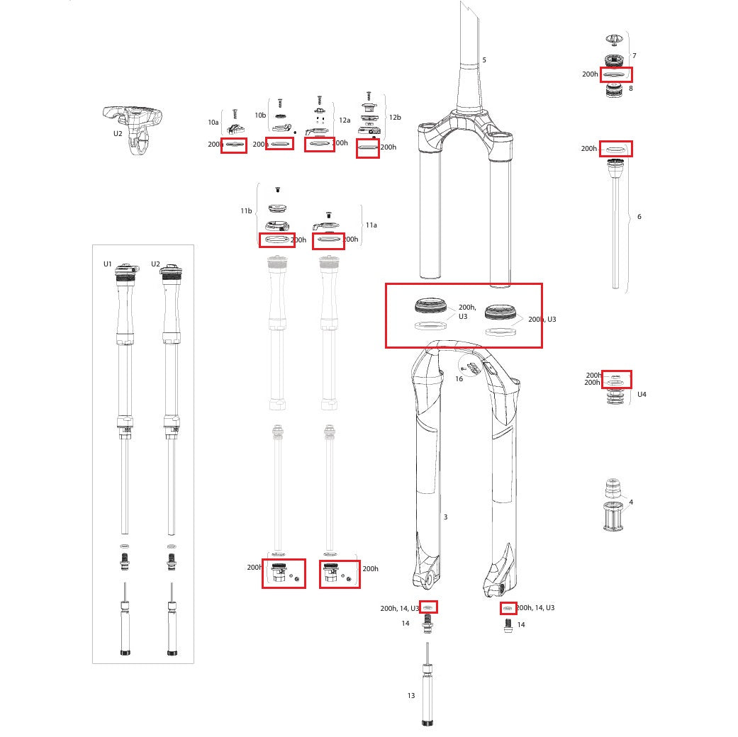 Kit de manutenção 200 horas/ano ROCKSHOX SID SL 32mm/RL/RLC/XX/SELECT/SELECT+/ULT (2017-2020) Gen-B