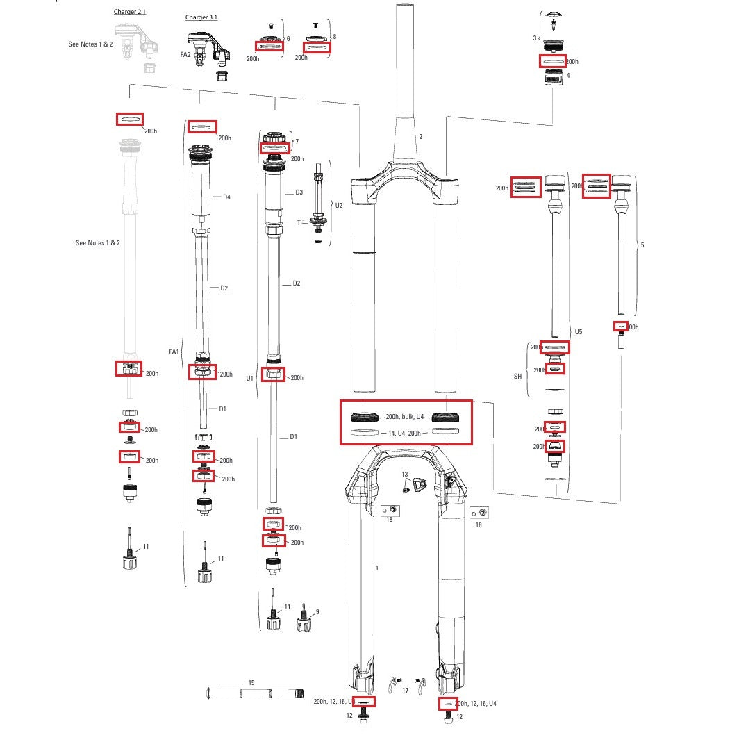 Kit de manutenção 200 horas/ano ROCKSHOX PIKE BASE/SELECT/SELECT+/ULTIMATE (2022+) Gen-C