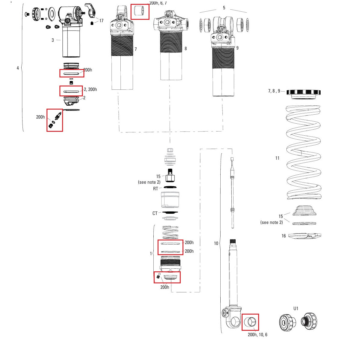 Kit de manutenção 200 horas/ano ROCKSHOX SUPER DELUXE COIL B1 (2023+)/DELUXE COIL B1 (2023+)