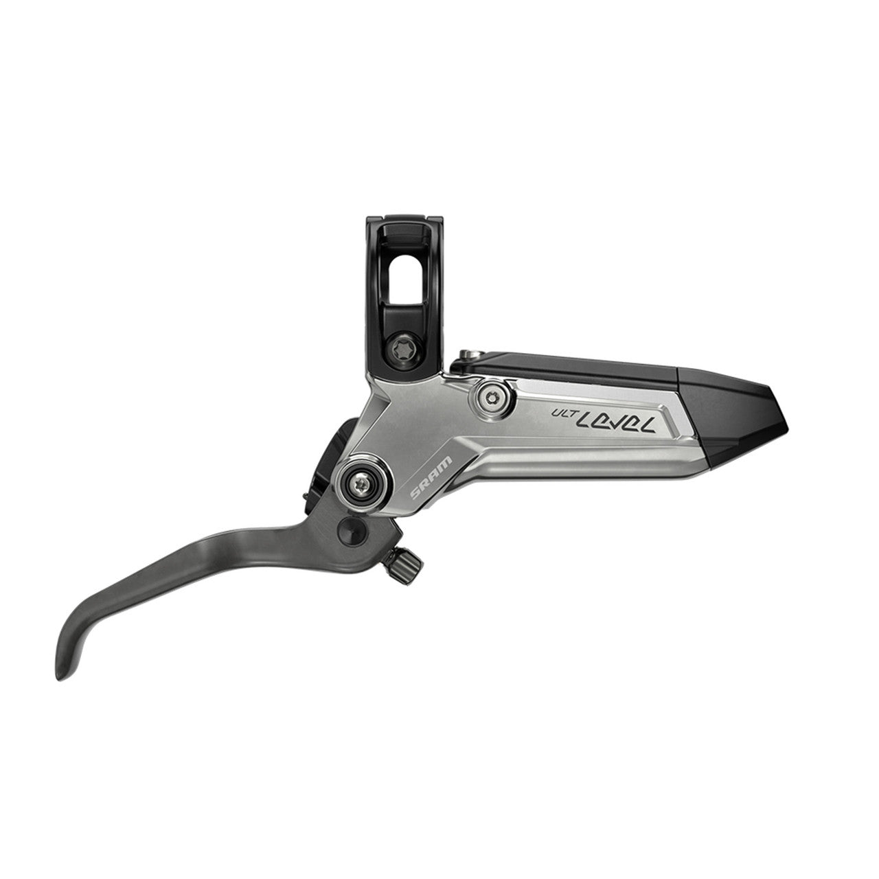 Travão dianteiro SRAM LEVEL ULTIMATE STEALTH de carbono com 4 pistões Hardware em titânio prateado