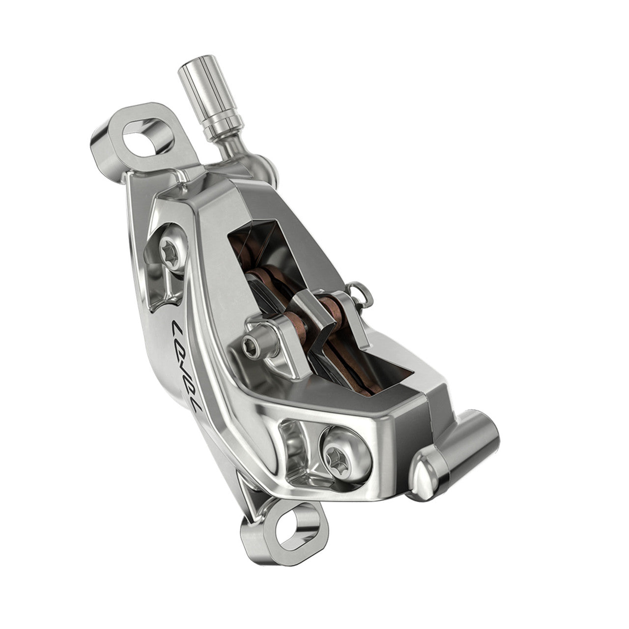 Travão traseiro SRAM LEVEL ULTIMATE STEALTH em carbono com 4 pistões Hardware em titânio prateado