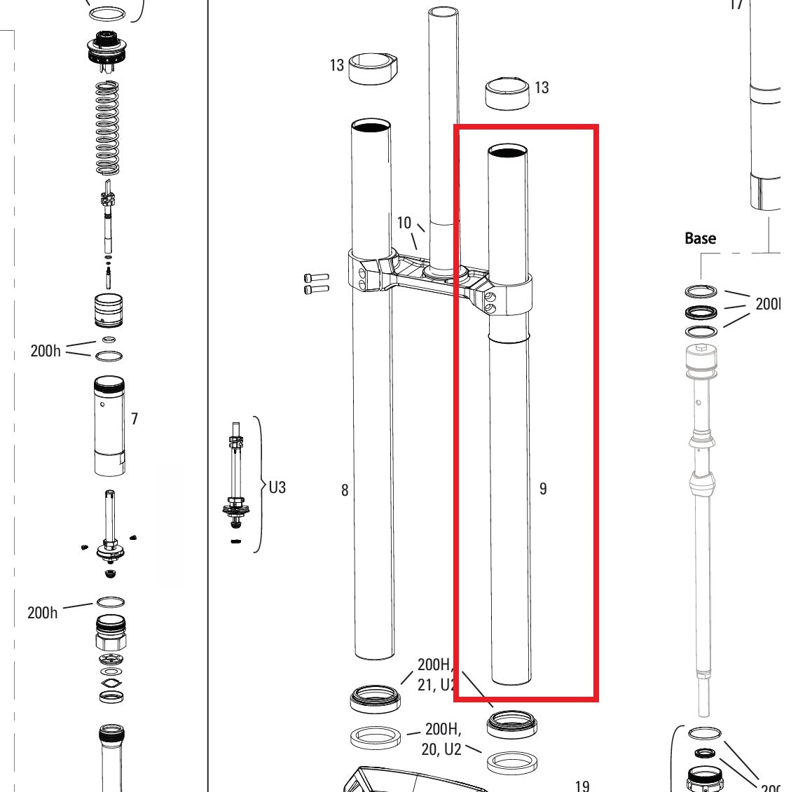 Mergulho esquerdo ROCKSHOX 38MM BOXXER D1+(2024+) Preto