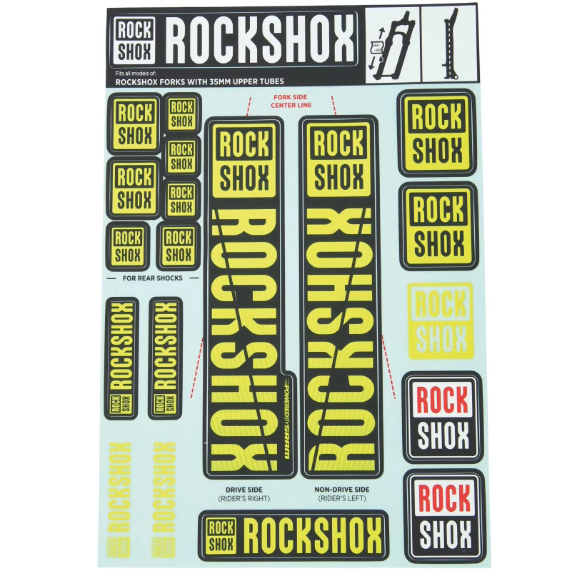 Kit de autocolantes para forqueta ROCKSHOX 35 mm MY18 para PIKE/LYRIK/YARI/DOMAIN/REVELATION amarelo #11.4318.003.507
