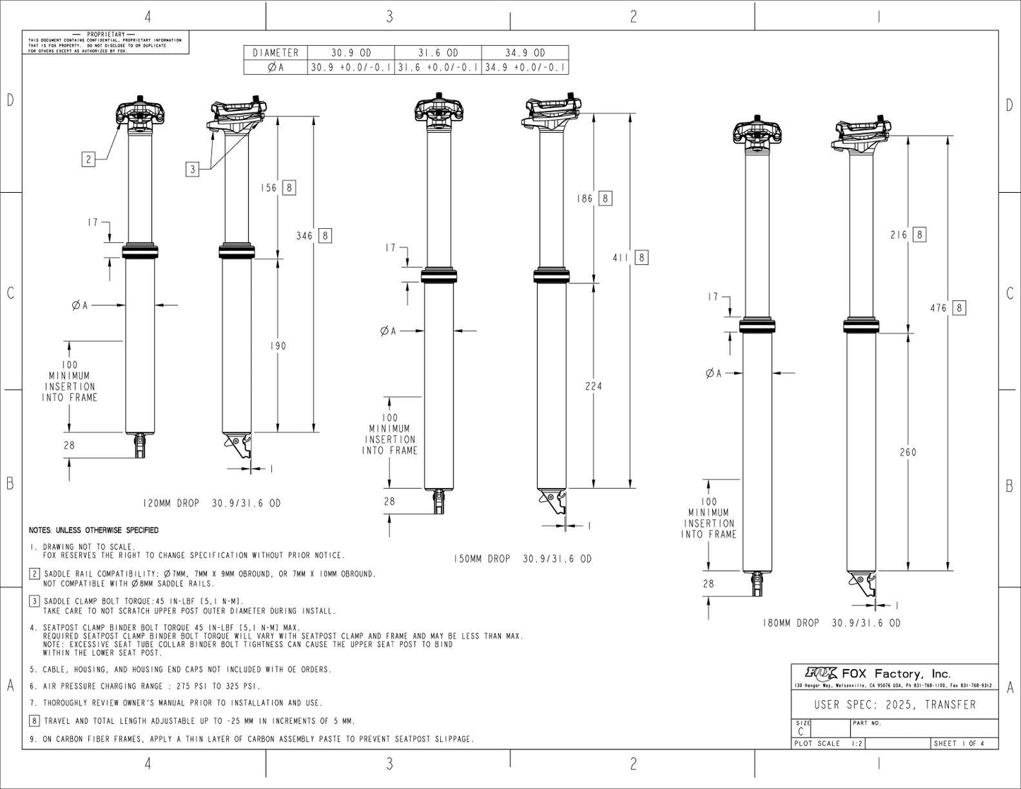 Espigão de selim telescópico FOX RACING SHOX TRANSFER FACTORY 2025