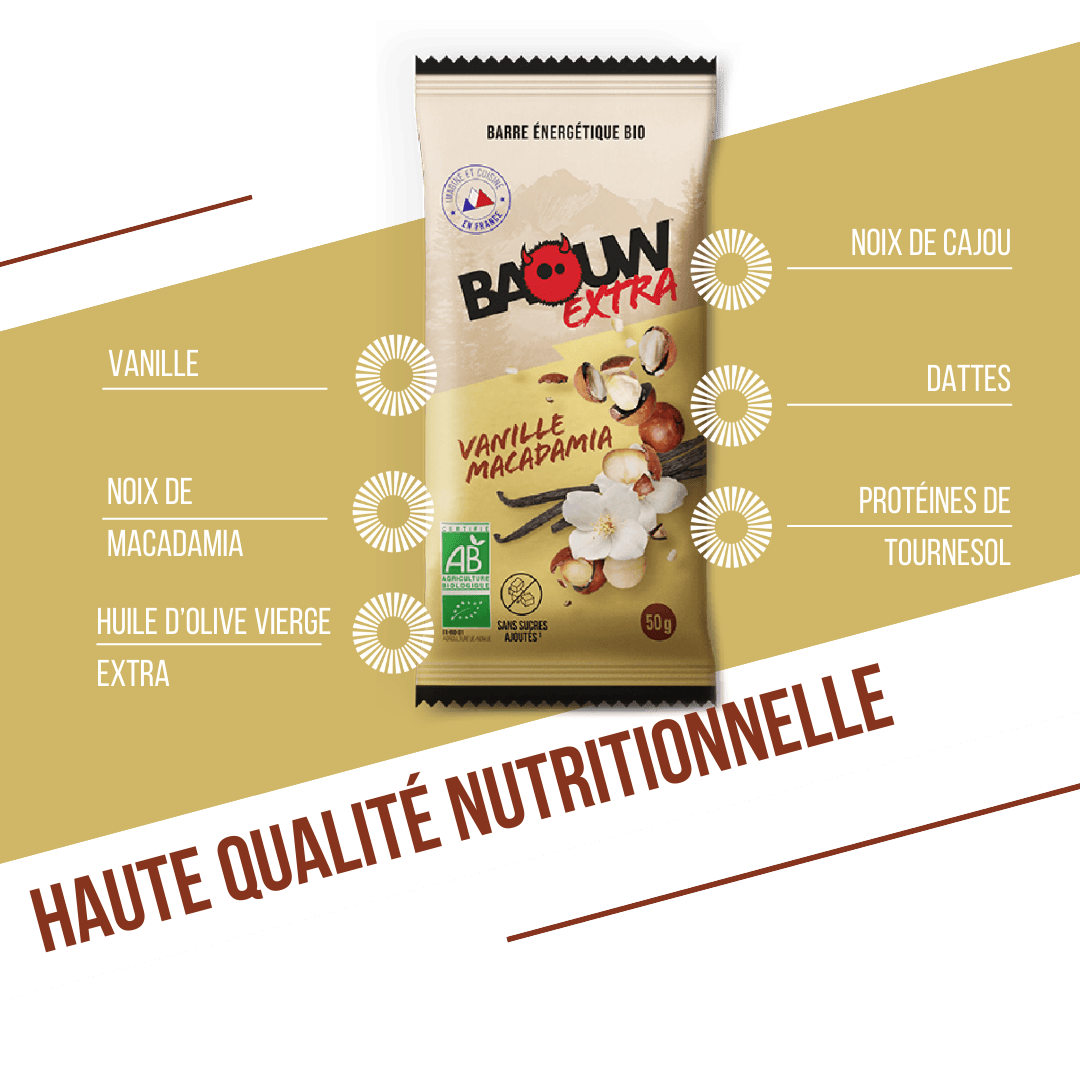Barra energética BAOUW ORGANIC EXTRA Baunilha-Macadâmia (50g)