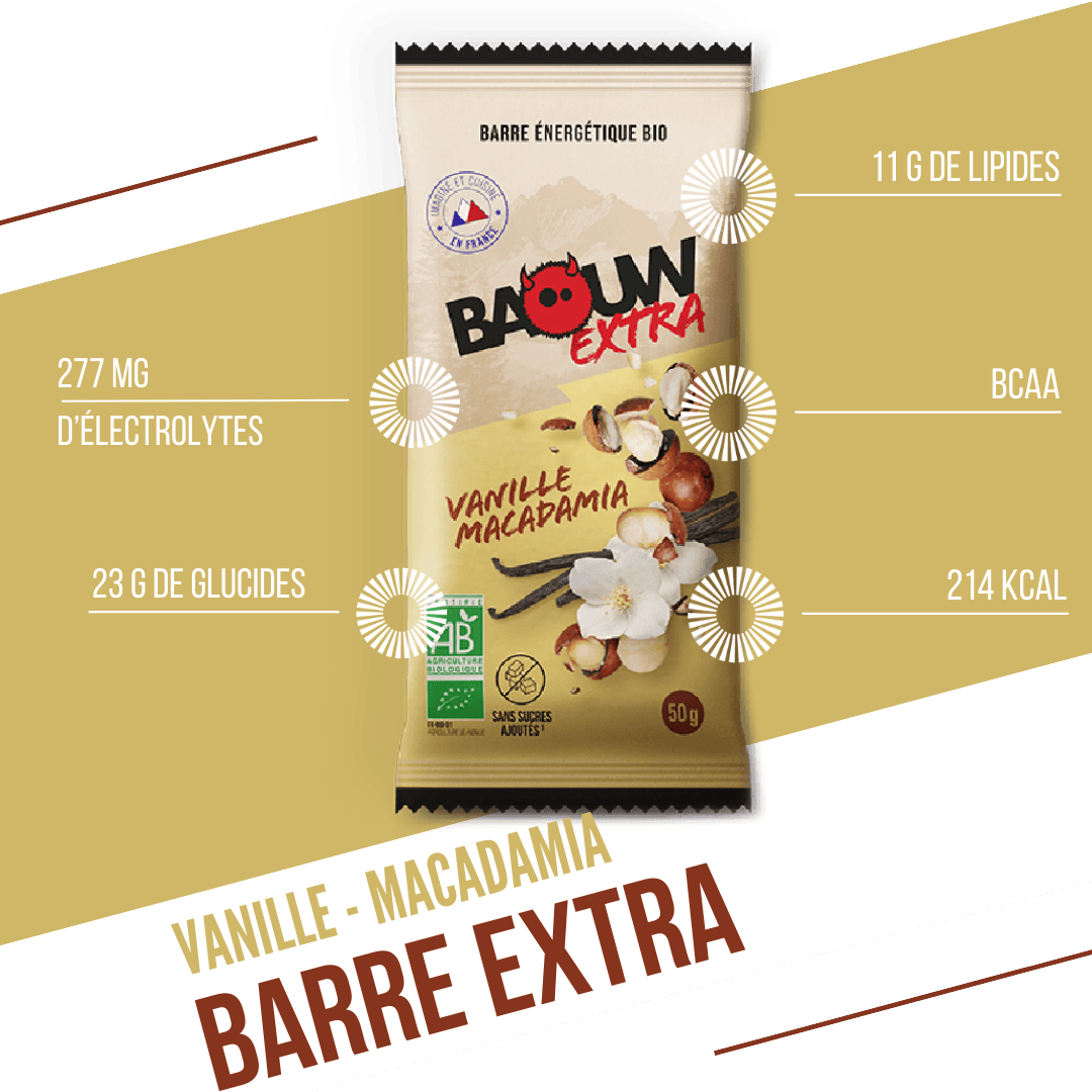 Barra energética BAOUW ORGANIC EXTRA Baunilha-Macadâmia (50g)