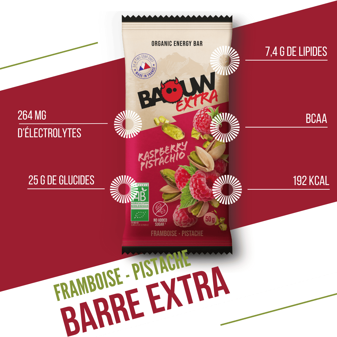 BAOUW ORGANIC EXTRA Barra energética de framboesa e pistácio (50g)