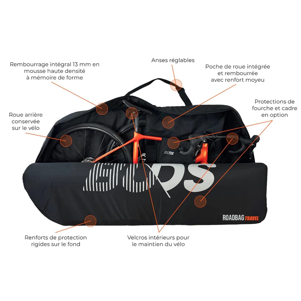 BUDS ROADBAG TRAVEL Cobertura para bicicletas de estrada (Plano especial) Preto