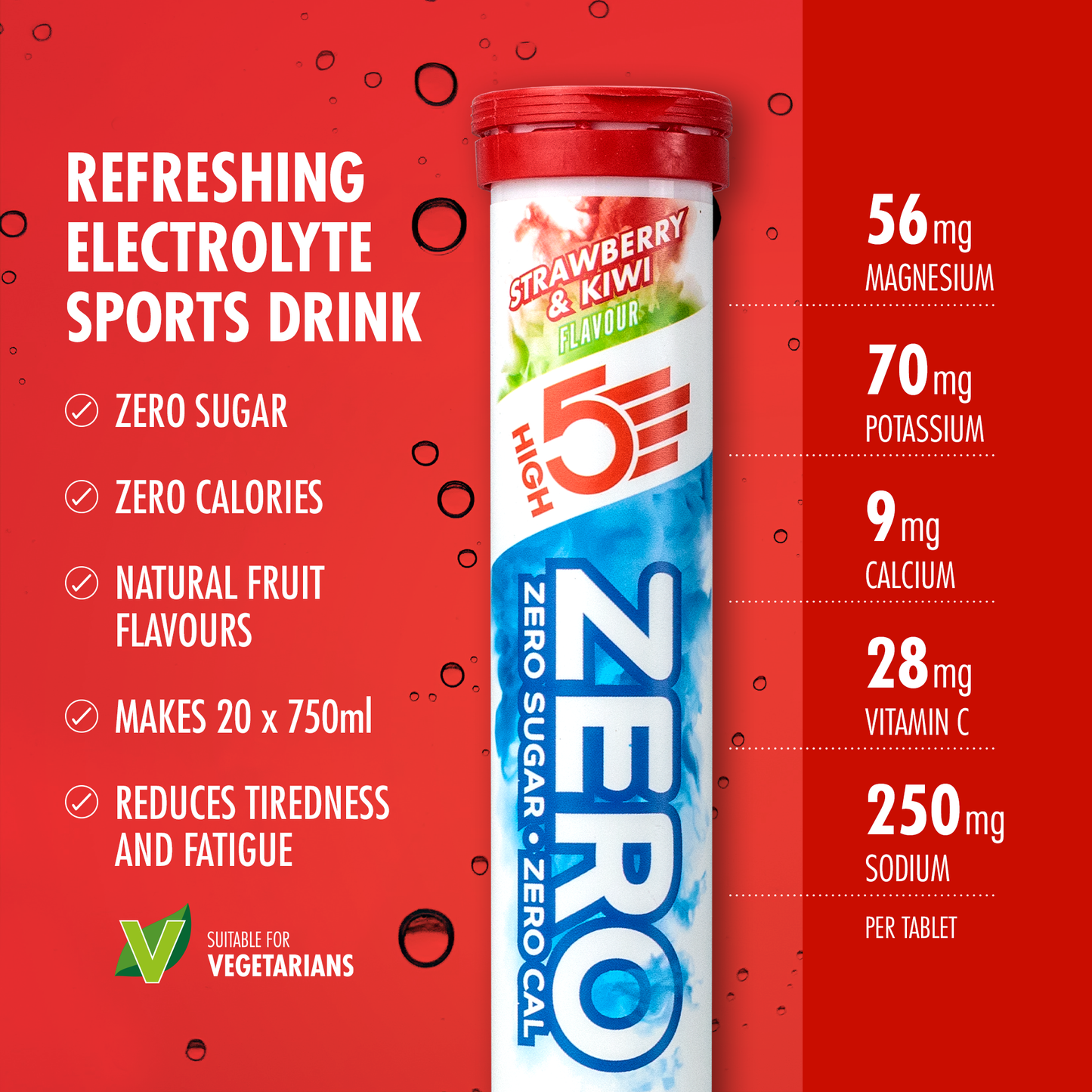 Comprimidos de hidratação electrolítica HIGH5 ZERO (x20) Morango Kiwi