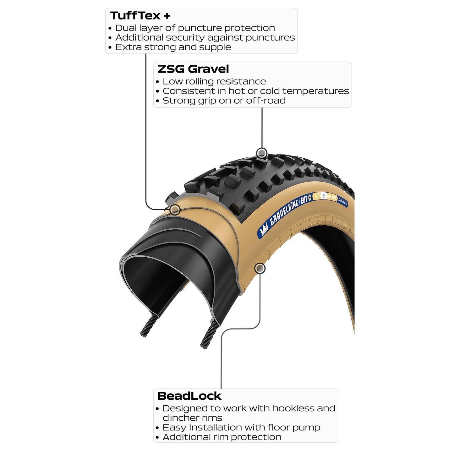 PANARACER GRAVELKING EXT+ TLR 700x38c Tubeless Ready Pneu preto