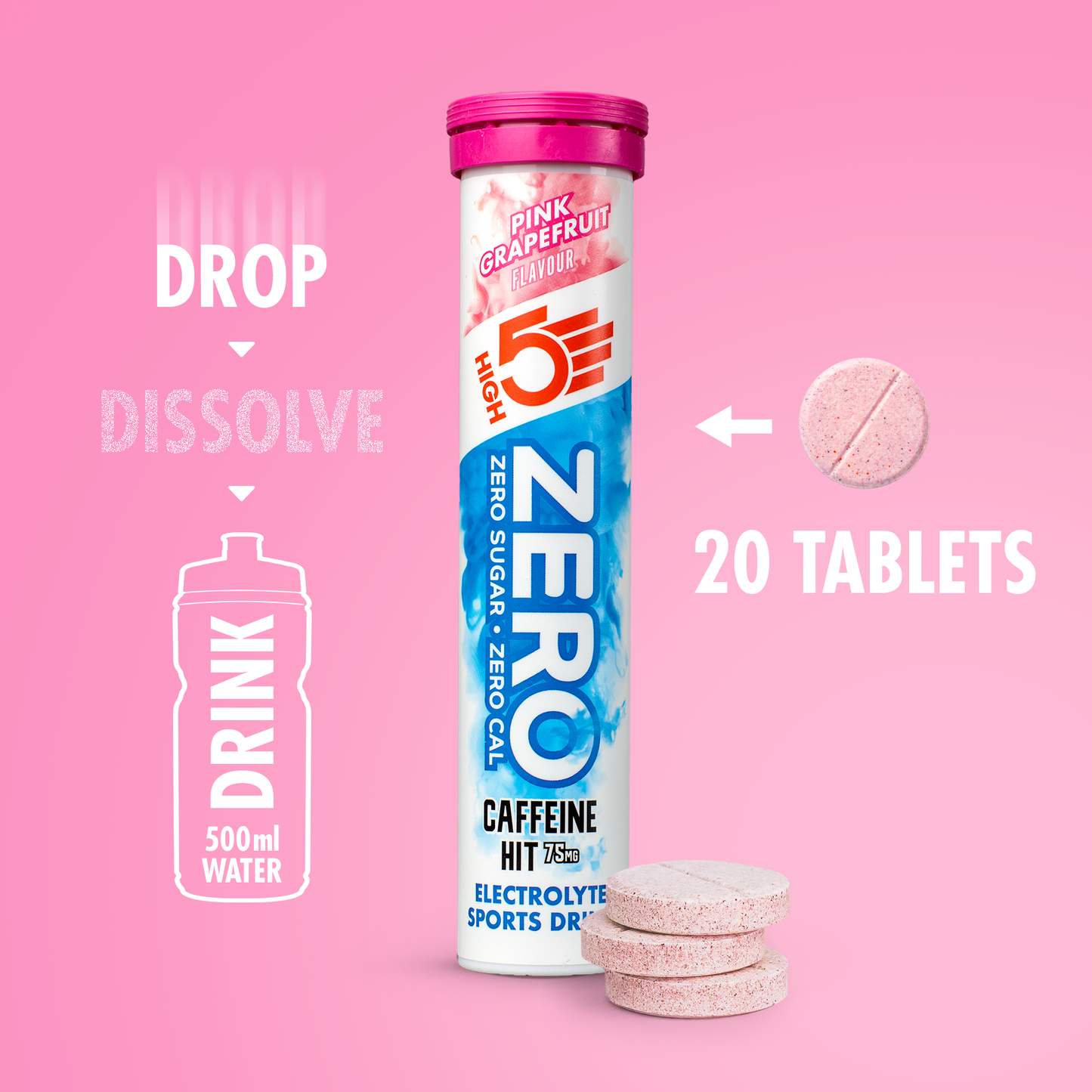 Comprimidos de hidratação electrolítica HIGH5 ZERO Cafeína (x20) Toranja Rosa
