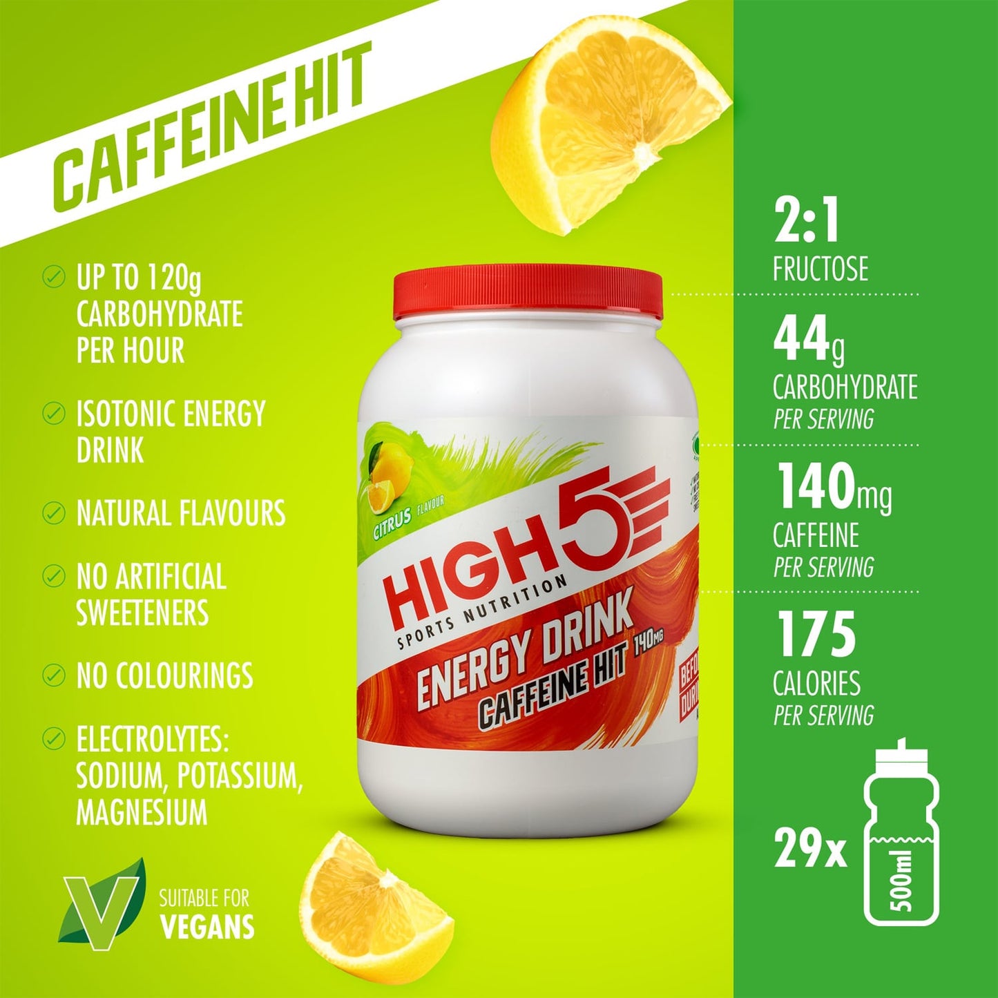 Bebida energética HIGH5 ENERGY DRINK CAFFEINE HIT (1,4 kg) Limão