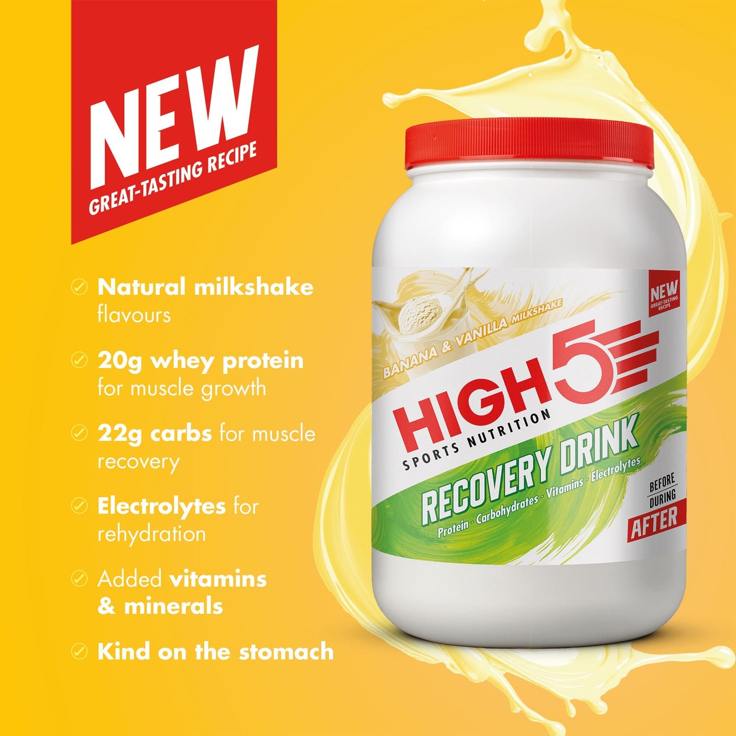 Bebida de recuperação HIGH5 RECOVERY DRINK (1,6 kg) Batido de baunilha e banana
