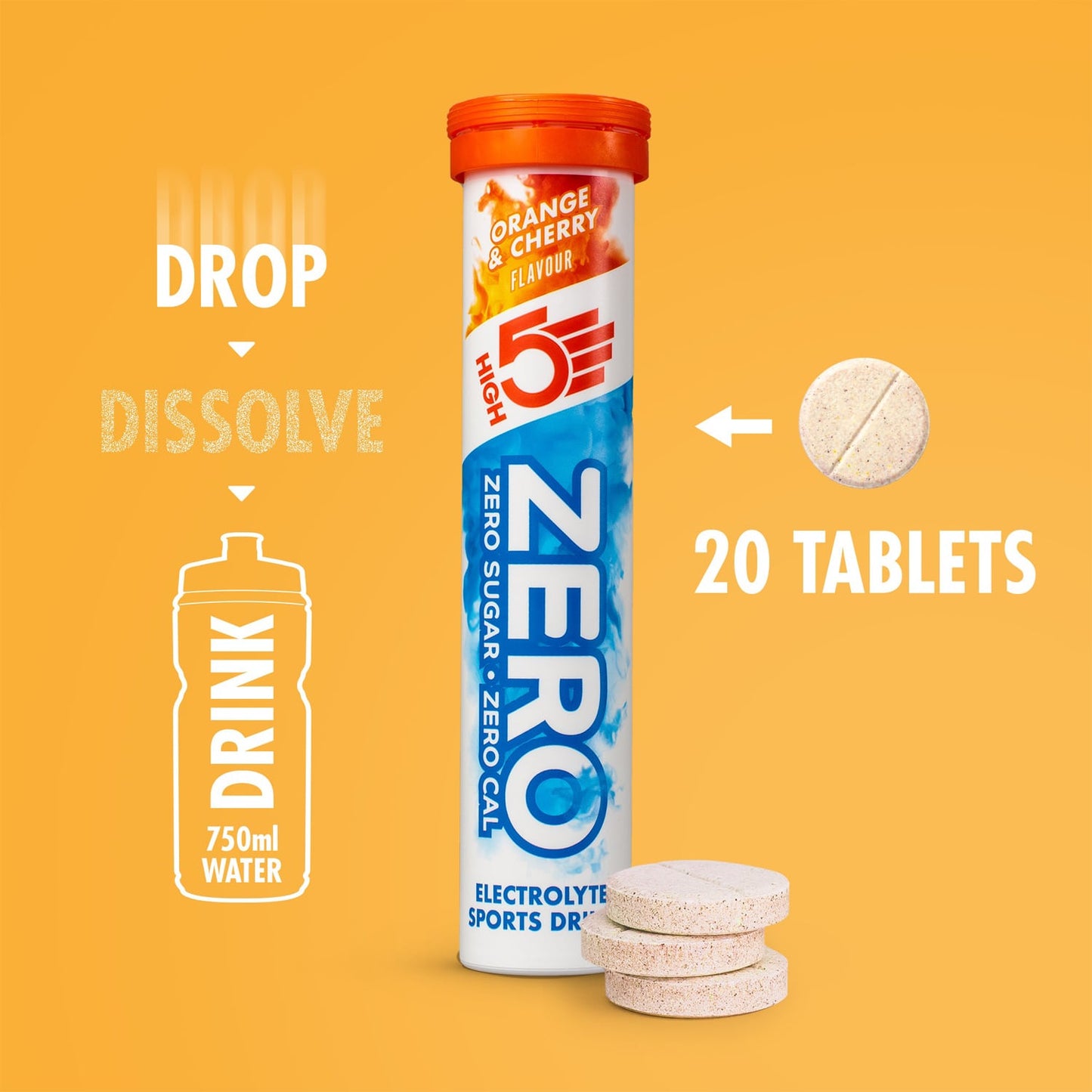 HIGH5 ZERO Comprimidos de hidratação electrolítica (x20) Laranja e Cereja