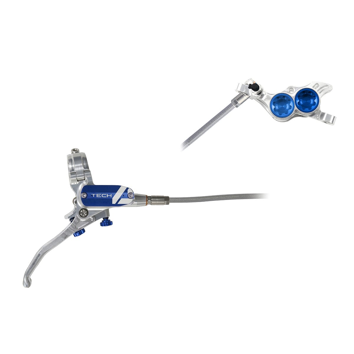 Par de mangueiras de travão de aviação HOPE TECH 4 E4 Prata/Azul