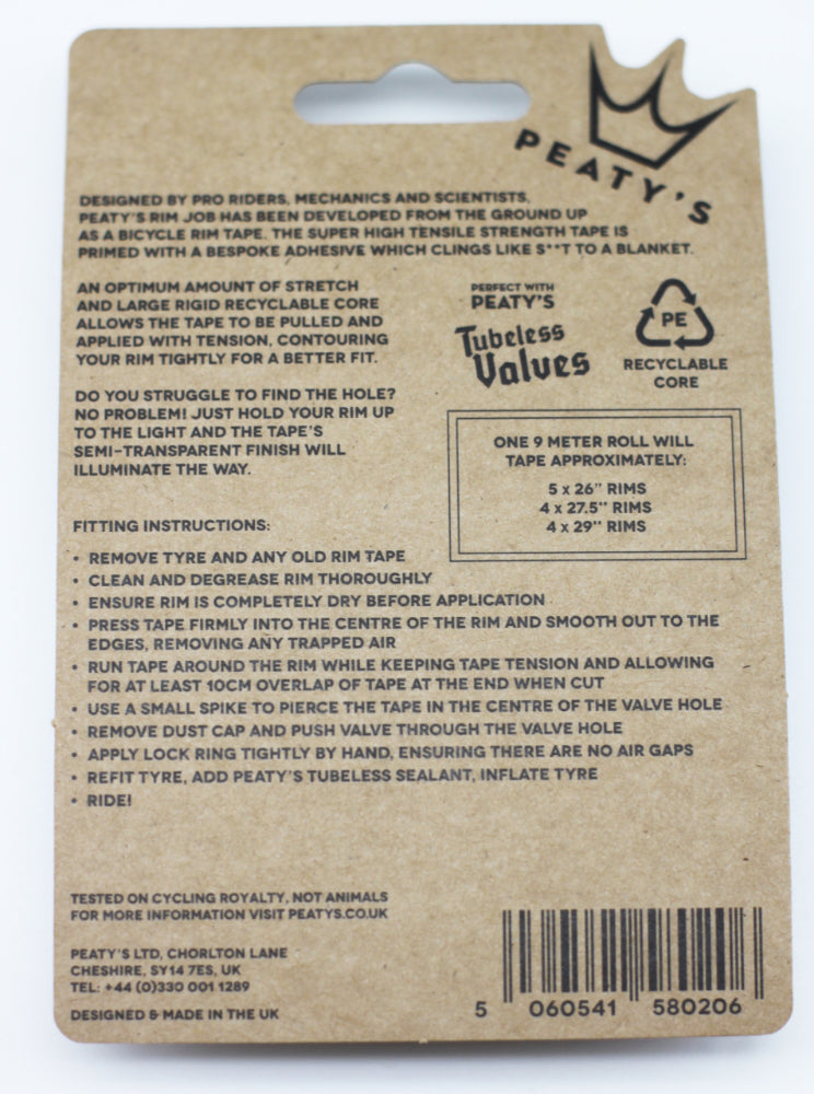 PEATY'S RIMJOB Fita adesiva para jantes sem câmara de ar (9 m)