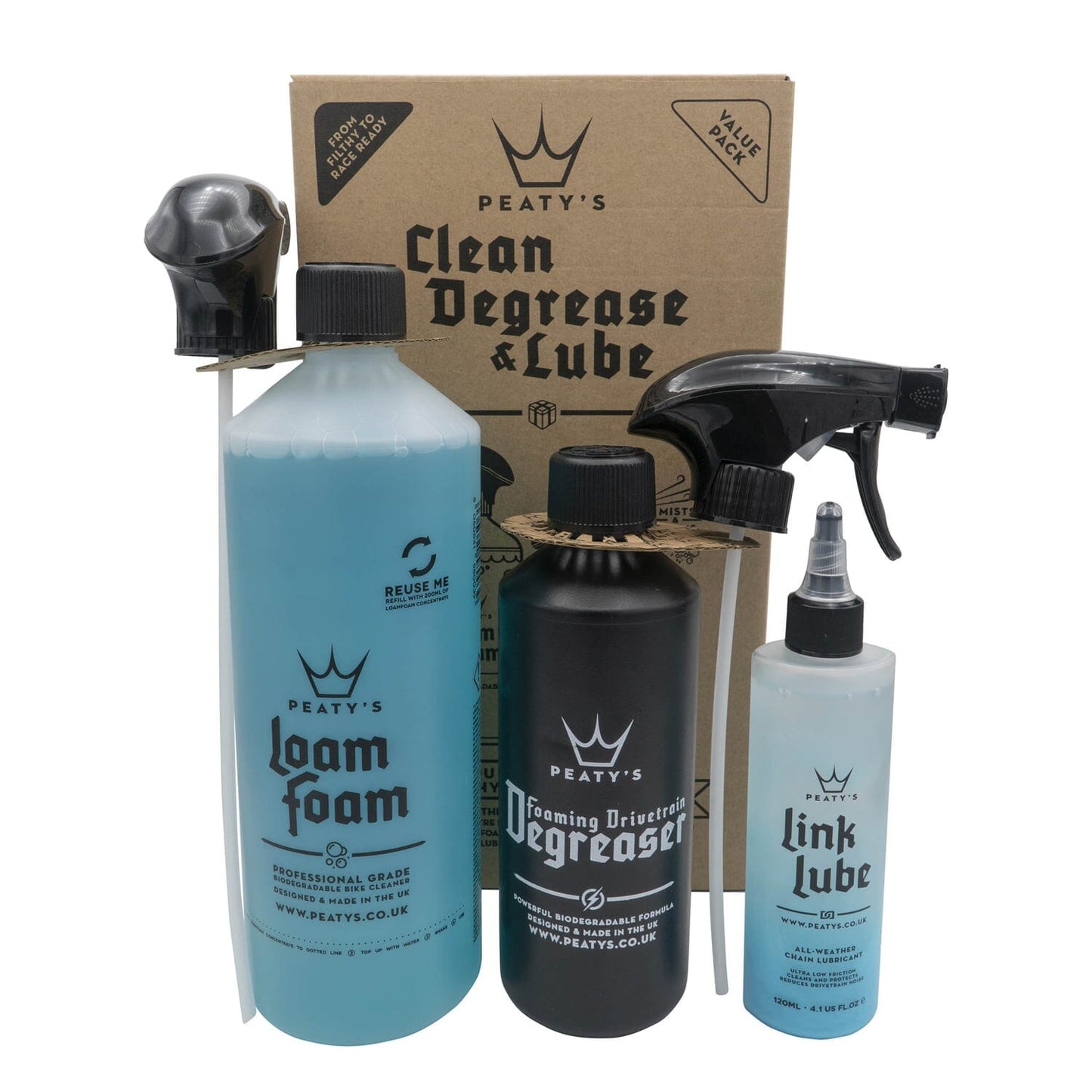 Kit de manutenção PEATY'S WASH DEGREASE LUBRICATE STARTER PACK