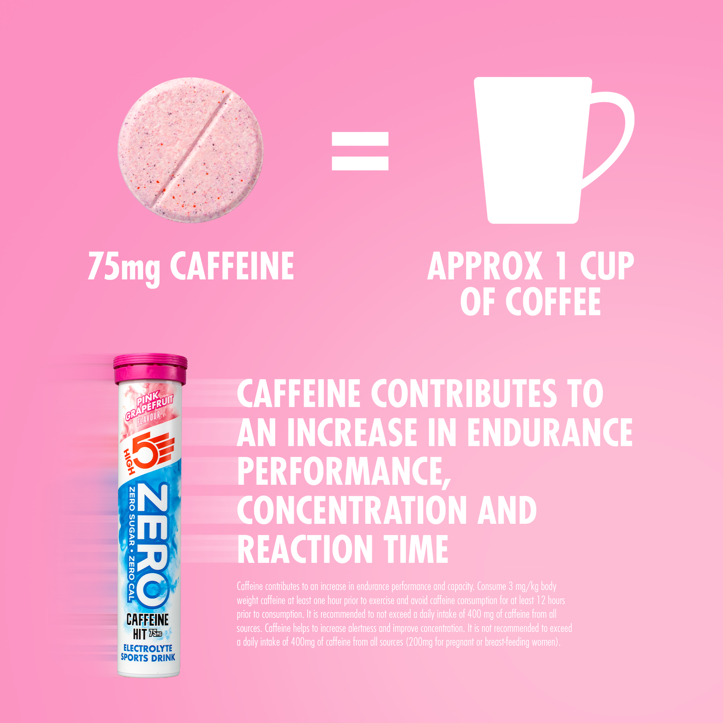 Comprimidos de hidratação electrolítica HIGH5 ZERO Cafeína (x20) Toranja Rosa
