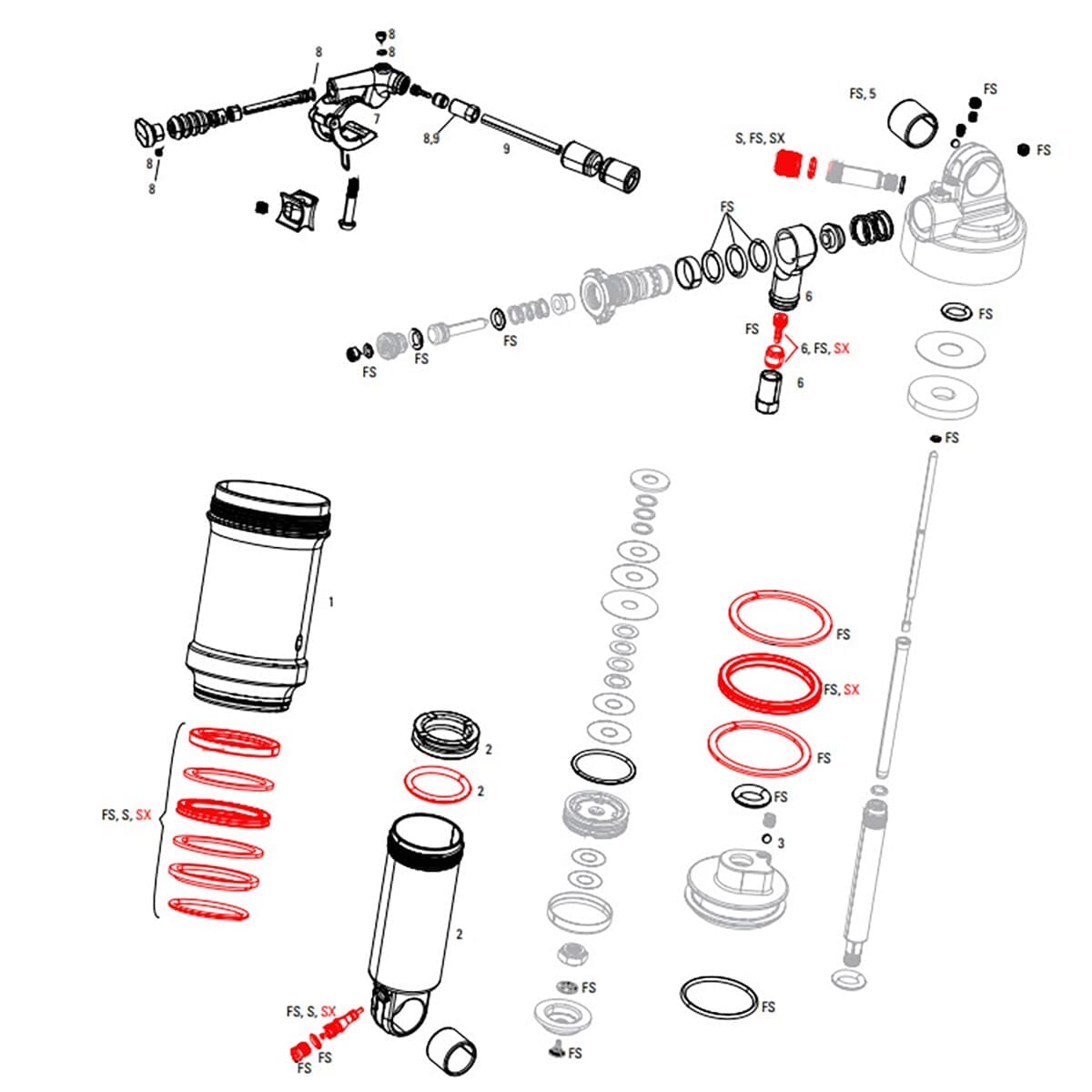Kit de Joints Basic pour Amortisseur ROCKSHOX MONARCH XX A1-B1 (2012-2013) #11.4118.006.010