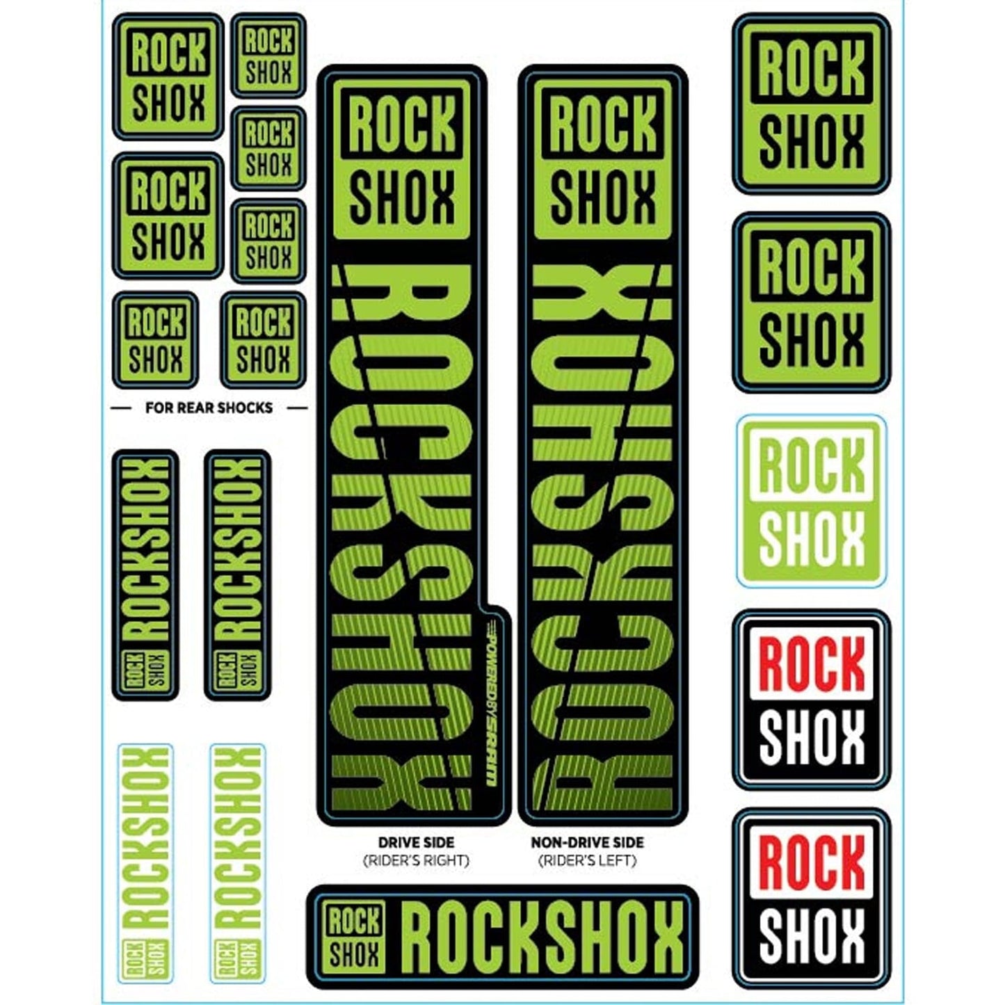 Kit Stickers pour Fourches Simple Té ROCKSHOX Plongeurs 35 mm (2018+) Vert
