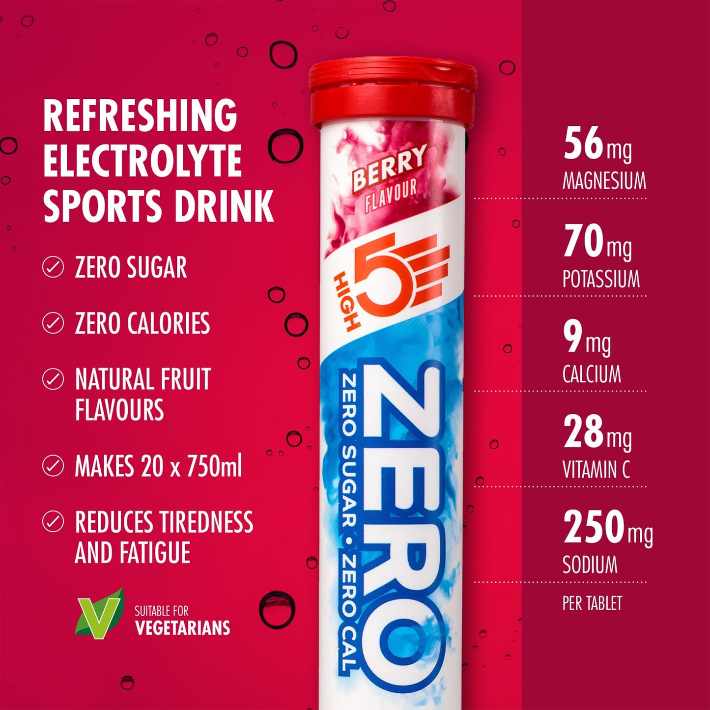 Boisson Anticrampe HIGH5 ZERO Tubo de 20 pastilhas de frutos vermelhos