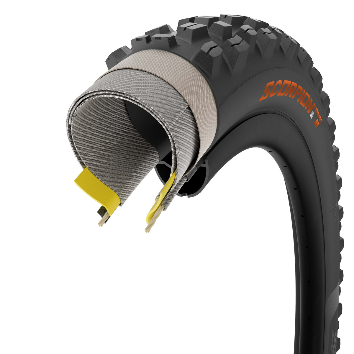 Pneu PIRELLI SCORPION ENDURO M EDIÇÃO COLORIDA 29x2.60 HardWall Tubeless Ready de talão flexível Preto/Laranja