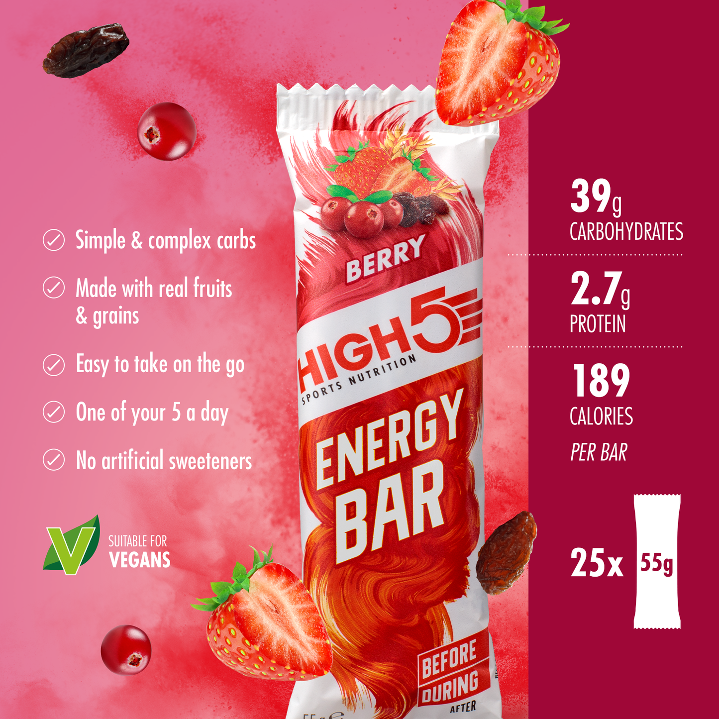 BARRA ENERGÉTICA HIGH5 (55g) Frutos vermelhos