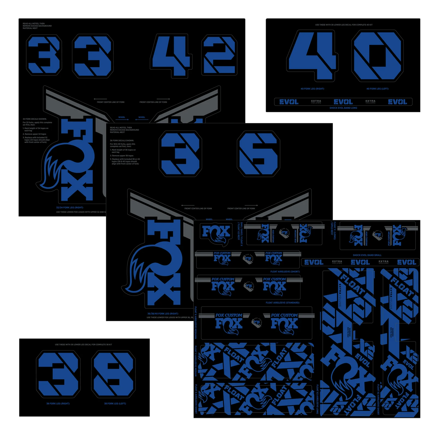 Kit de autocolantes FOX Fork e Shock Blue