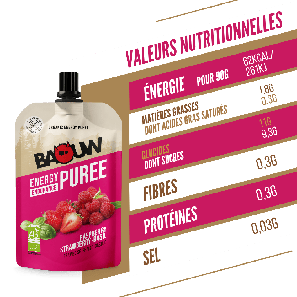 BAOUW Receita Biológica Puré Energético com Framboesa/Morango/Basílico (90g)