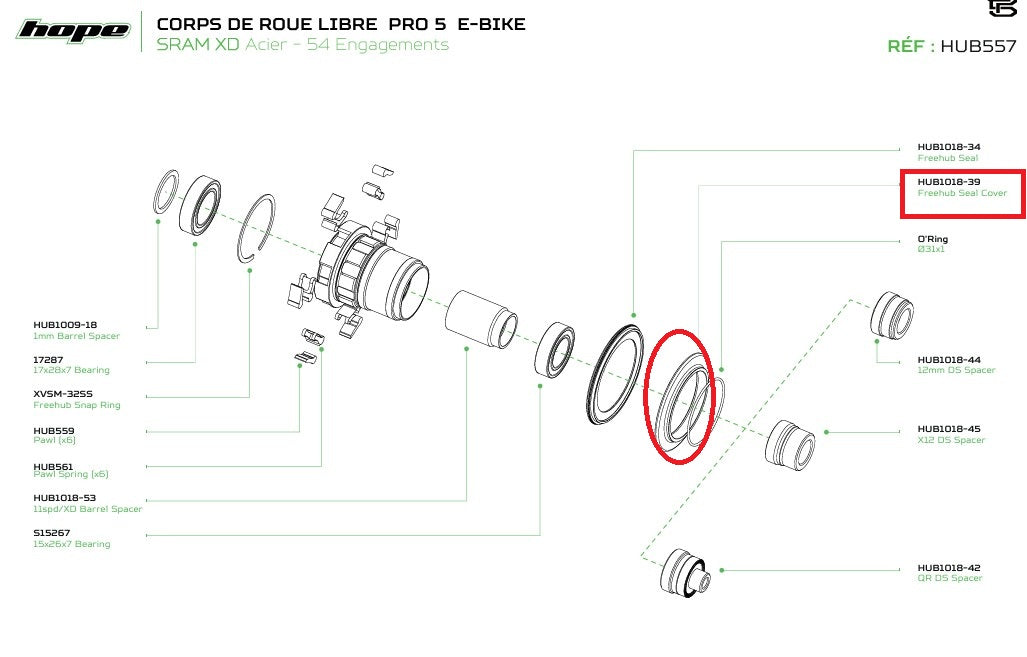 Tampa da junta para cubo de roda livre HOPE PRO 5 XD/SS/TRIAL