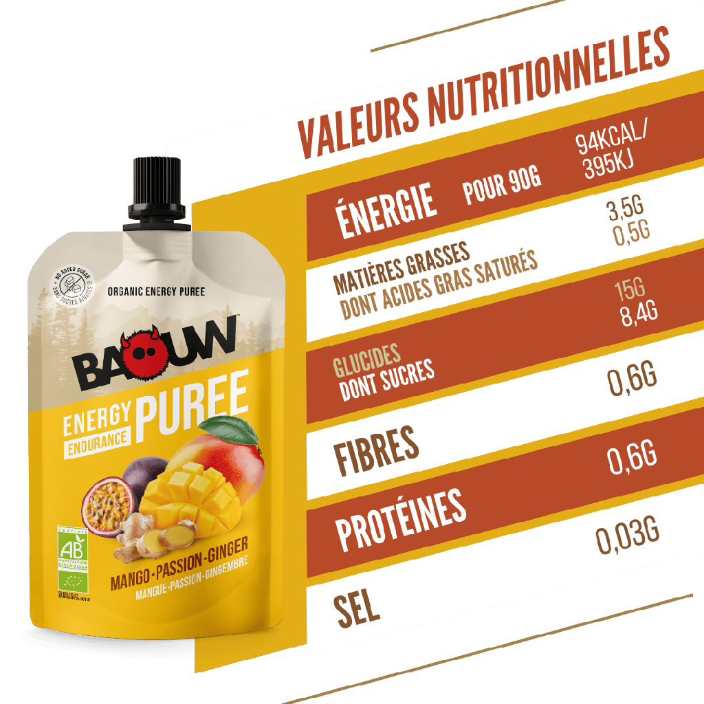 BAOUW Receita Biológica Puré Energético de Manga/Paixão/Gengibre (90g)