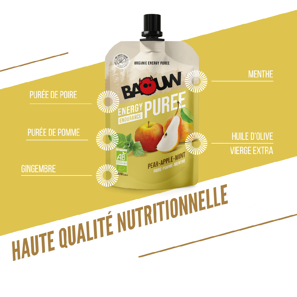BAOUW Receita Orgânica de Puré Energético de Fruta Pera/Maçã/Menta (90g)