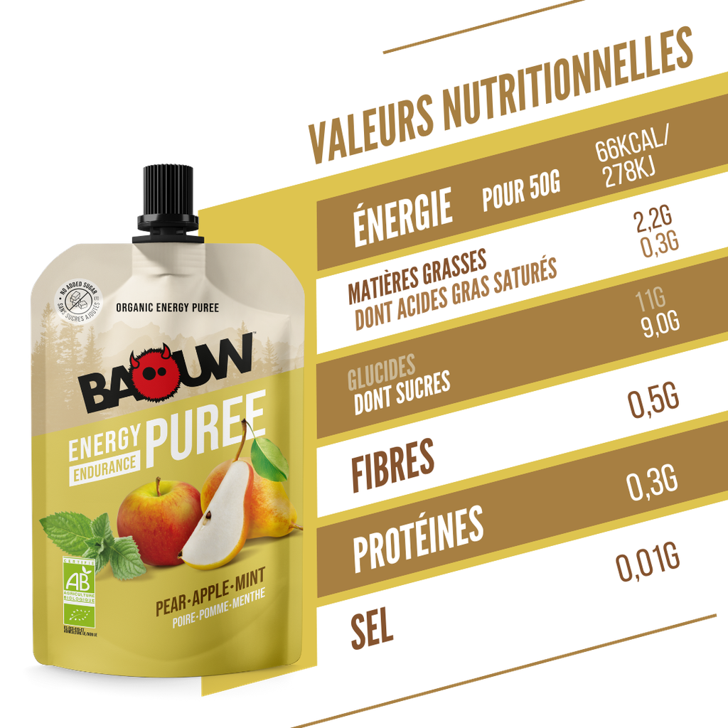 BAOUW Receita Orgânica de Puré Energético de Fruta Pera/Maçã/Menta (90g)