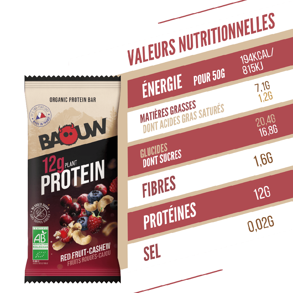 BAOUW ORGANIC EXTRA Barra de Proteína de Frutos Vermelhos/Caju (50g)