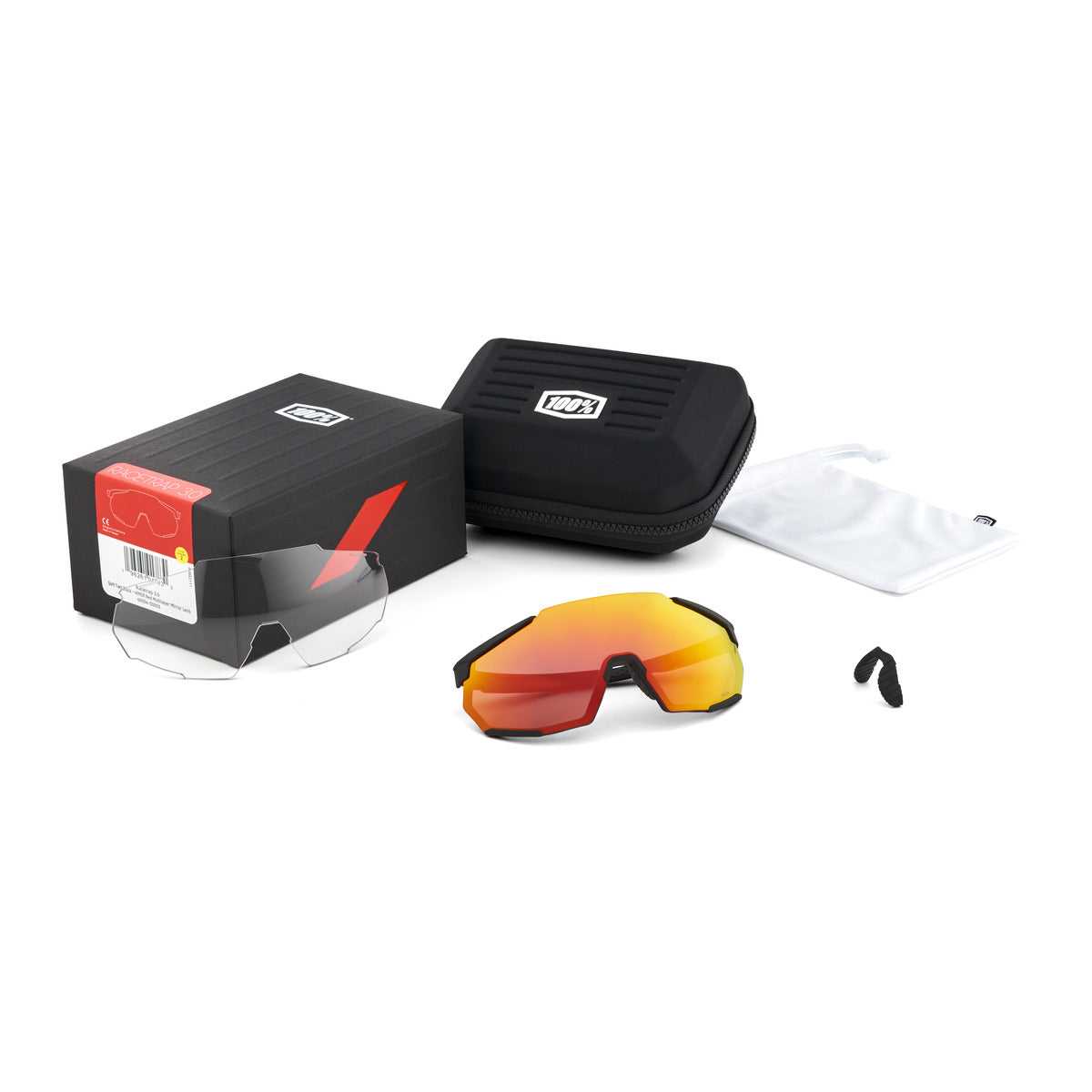 Óculos de proteção 100% RACETRAP 3.0 Soft Tact Preto Hiper Multilayer Mirror Red