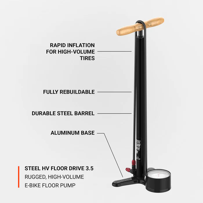 Bomba de pé LEZYNE STEEL FLOOR DRIVE 3.5 HV Preto