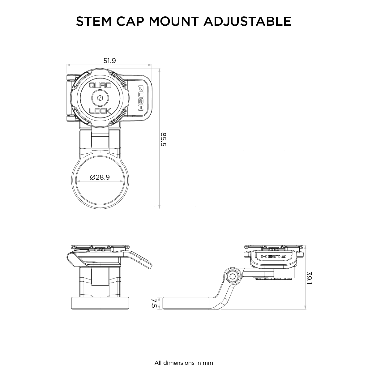 SUPORTE DE MONTAGEM DA HASTE AJUSTÁVEL QUADLOCK OUT