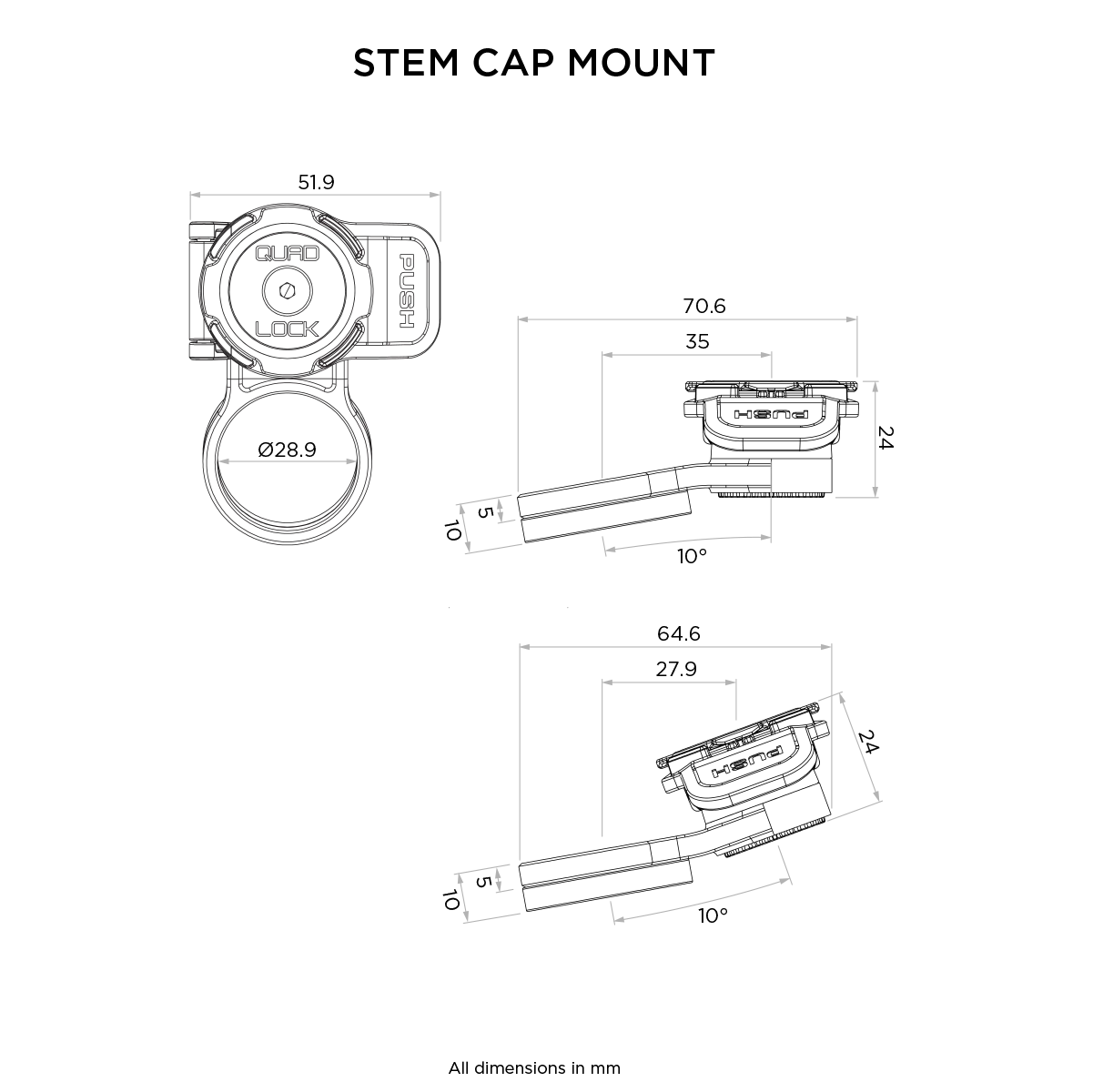 QUADLOCK OUT CAP MOUNT PRO Suporte de montagem na haste