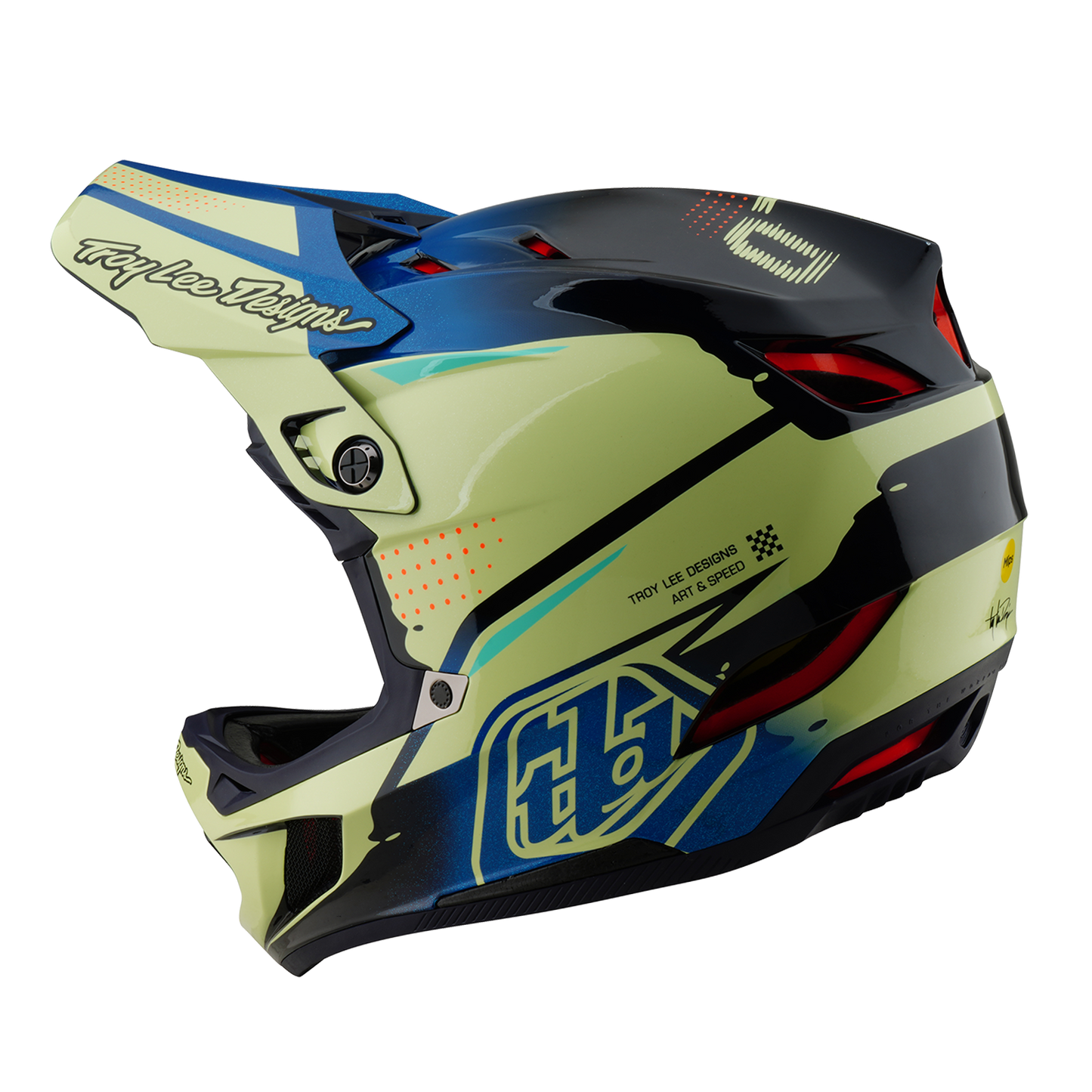 Capacete de BTT Troy Lee Designs D4 CARBON MIPS Drip Amarelo