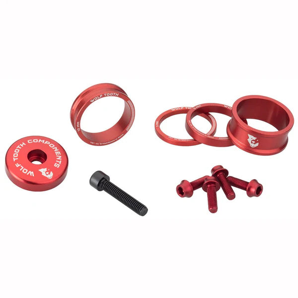 Kit de espaçadores, cobertura da haste e parafusos WOLFTOOTH BLING KIT Vermelho
