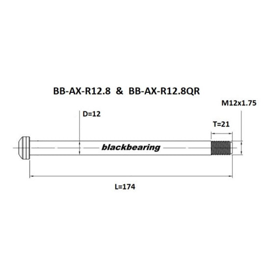 Axe de Roue Arrière BLACKBEARING 12x148 mm (12mm-174-m12x1.75-21mm) QR