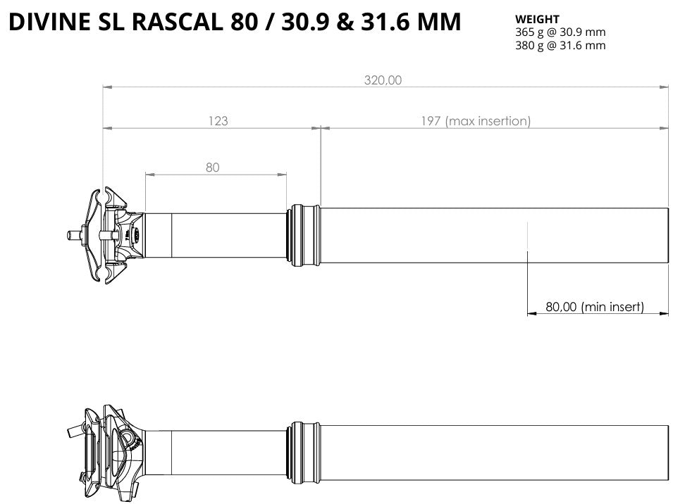 Espigão de selim telescópico BIKEYOKE DIVINE SL RASCAL