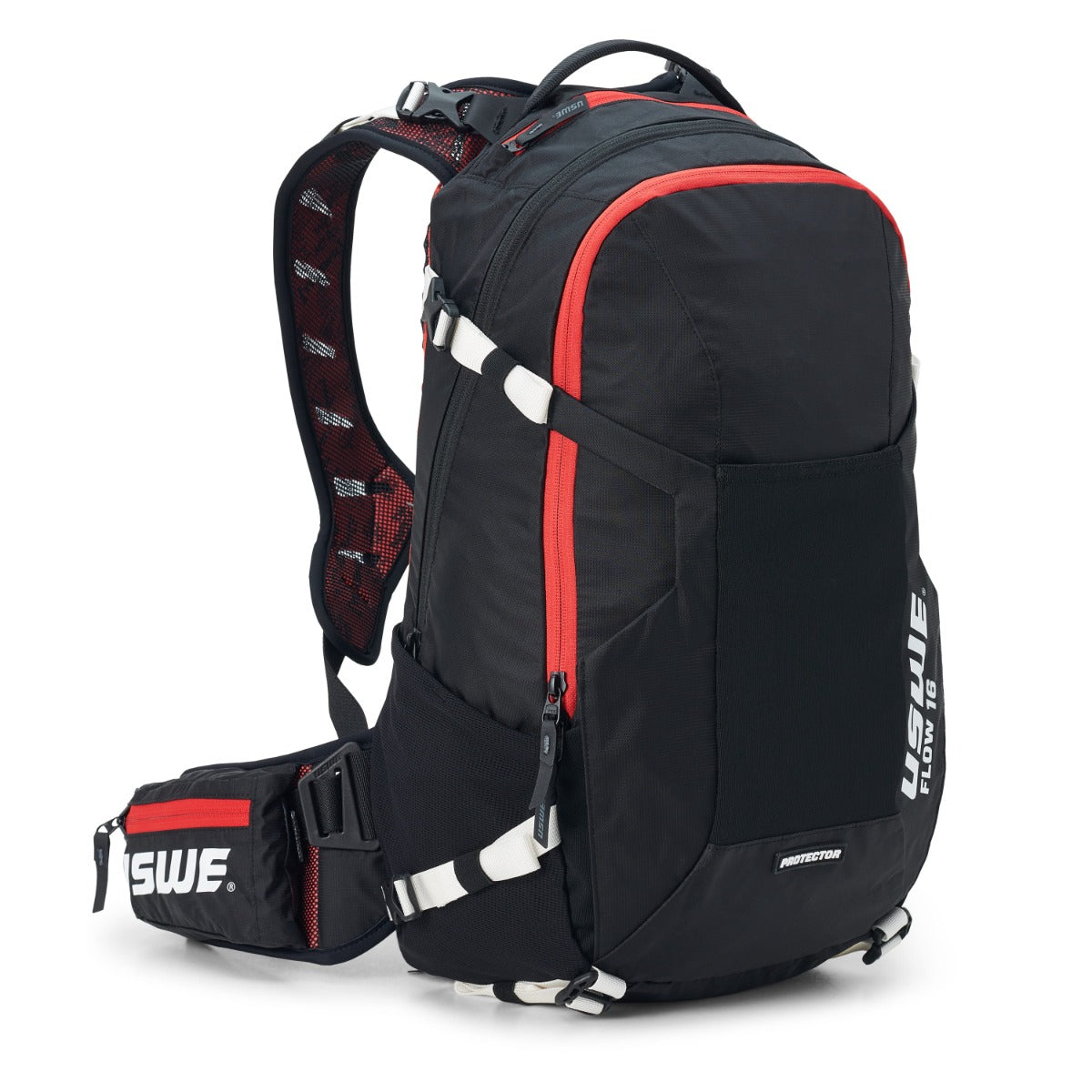 Mochila USWE FLOW 16 L com proteção dorsal integrada Preto/Vermelho