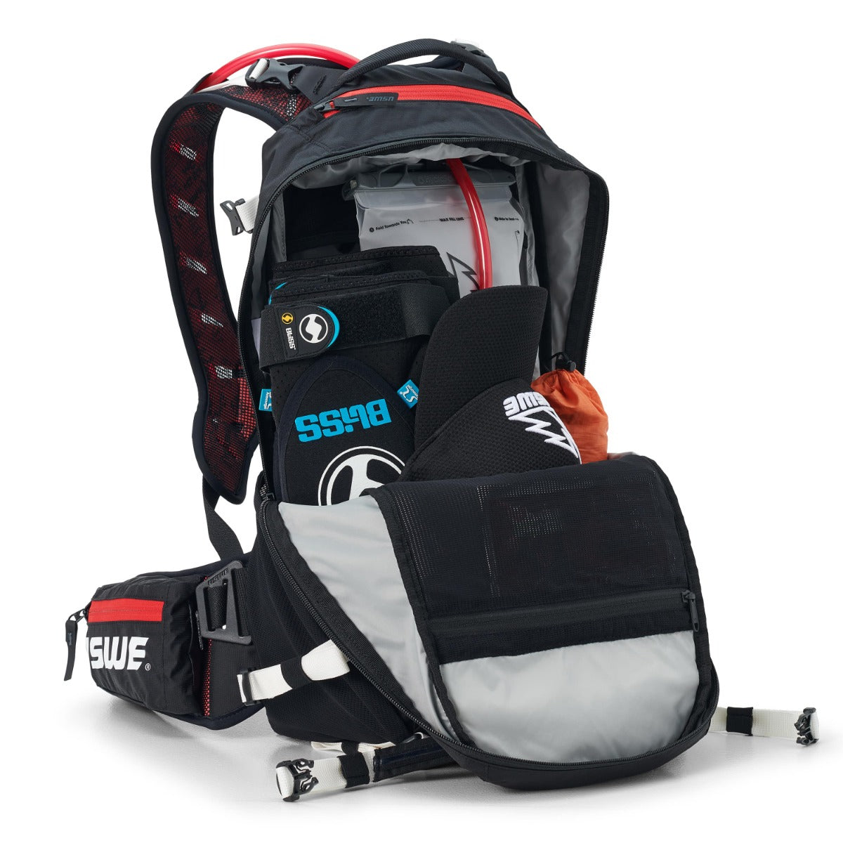 Mochila USWE FLOW 16 L com proteção dorsal integrada Preto/Vermelho