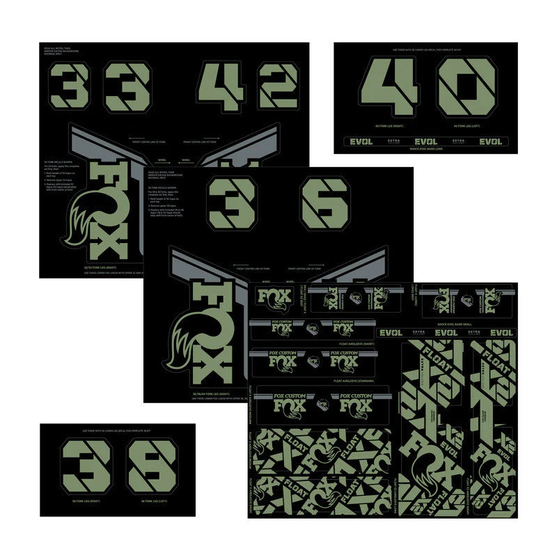 Kit de autocolantes para forquilhas e amortecedores FOX Verde Pistácio