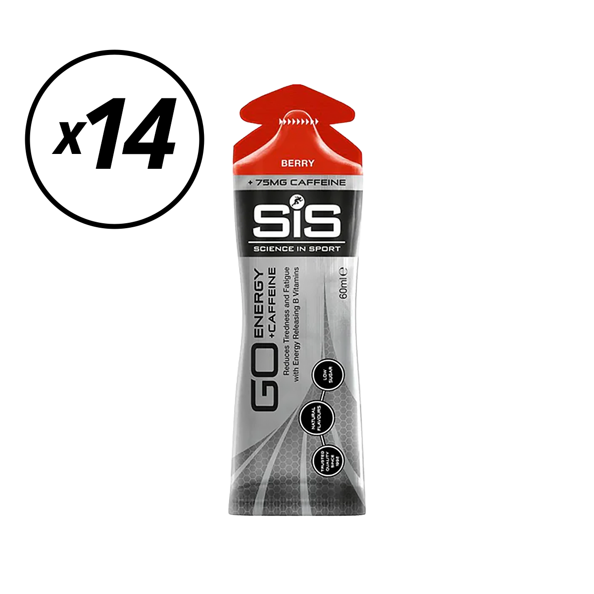 Embalagem de 14 SIS GO ISOTONIC ENERGY Géis de cafeína (60ml) Frutos vermelhos Prazo de validade curto
