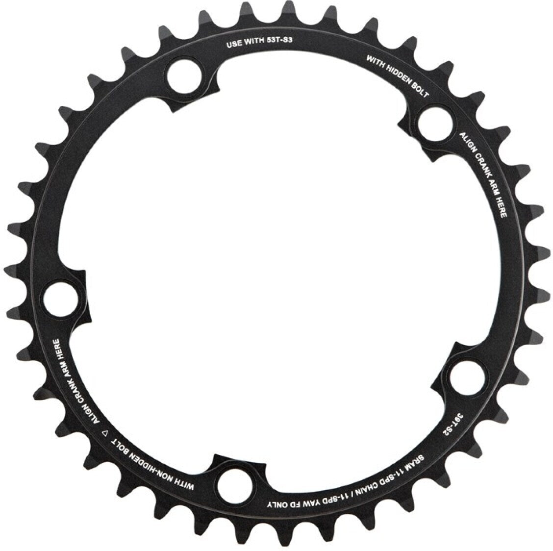 Prato interior SRAM RED 22 / Force 22 X-Glide R de 39 dentes, furação de 130 mm, referência 11.6218.009.005