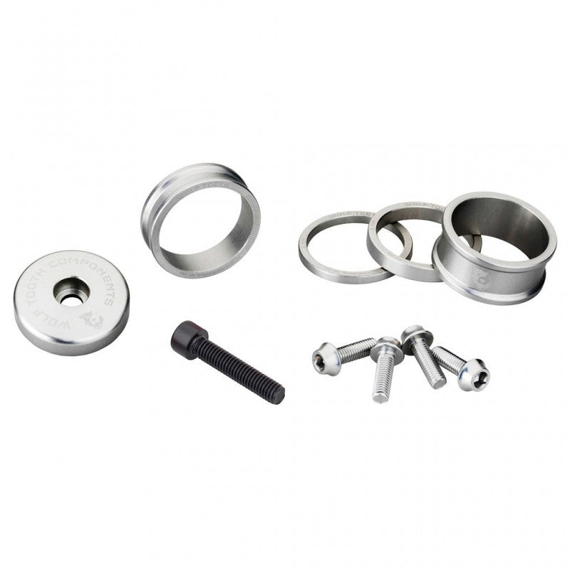 WOLFTOOTH BLING KIT Espaçadores, tampa da haste e parafusos Prata