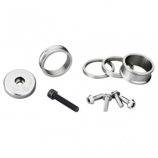 WOLFTOOTH BLING KIT Espaçadores, tampa da haste e parafusos Prata
