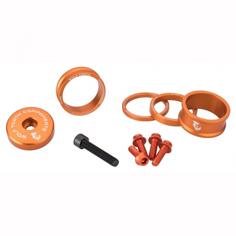 Kit de espaçadores, cobertura da haste e parafusos WOLFTOOTH BLING KIT Laranja